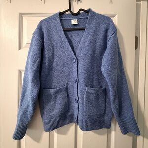 Cielo Soft Blue V-Neck Button Cardigan with Patch Pockets